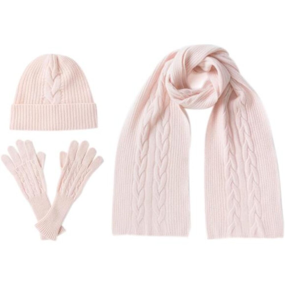 New Women's 3 Piece 100% Pure‎ Cashmere Scarf Hat & Gloves Set, Cable